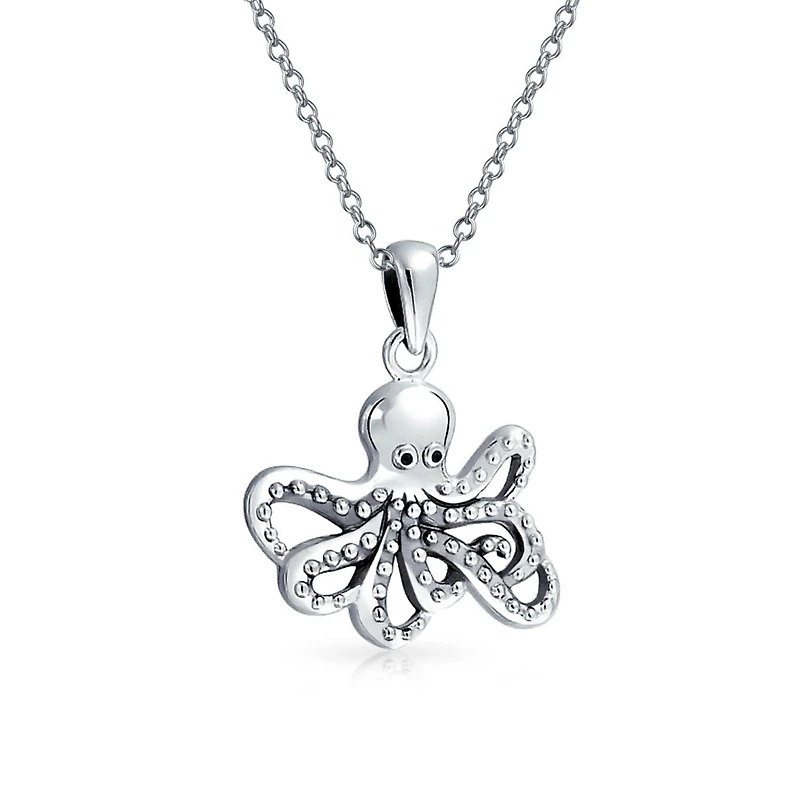 Bling Jewelry Octopus Pendant Necklace Nautical Sea Creature Squid Oxidized .925 Sterling Silver