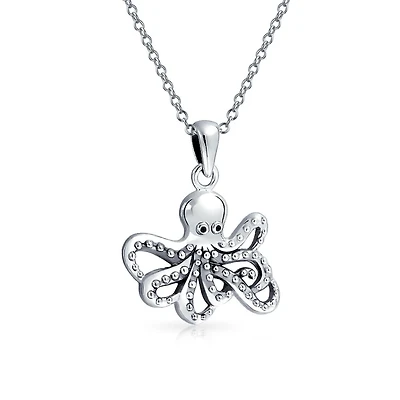 Bling Jewelry Octopus Pendant Necklace Nautical Sea Creature Squid Oxidized .925 Sterling Silver
