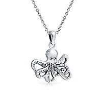 Bling Jewelry Octopus Pendant Necklace Nautical Sea Creature Squid Oxidized .925 Sterling Silver