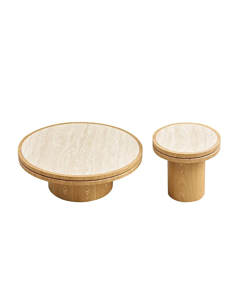 Streamdale Furniture 19.49'' and 35.43'' Round Sintered Stone Coffee Table Set