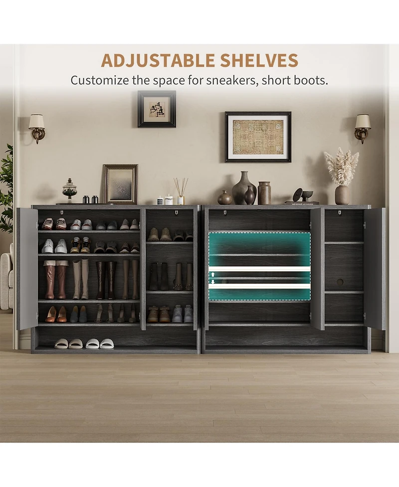homfan 46 Inch Wooden Shoe Storage Cabinet with Fluted Door and Adjustable Shelves, Large Entryway Organizer Holding 30-35 Pairs for Living Room
