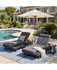 Streamdale Furniture Acacia Wood Lounge Chaise Set with Water-Resistant Cushions