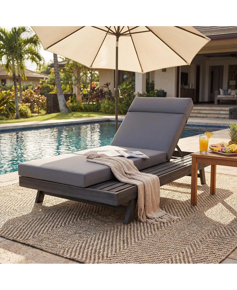 Streamdale Furniture Acacia Wood Lounge Chaise Set with Water-Resistant Cushions