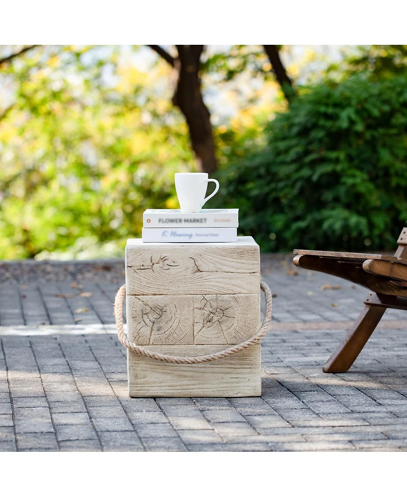 Streamdale Furniture Outdoor Wood Grain Square Side Table with Braided Cord Detail
