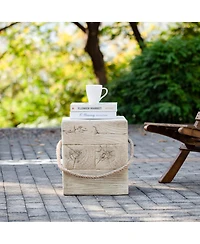 Streamdale Furniture Outdoor Wood Grain Square Side Table with Braided Cord Detail