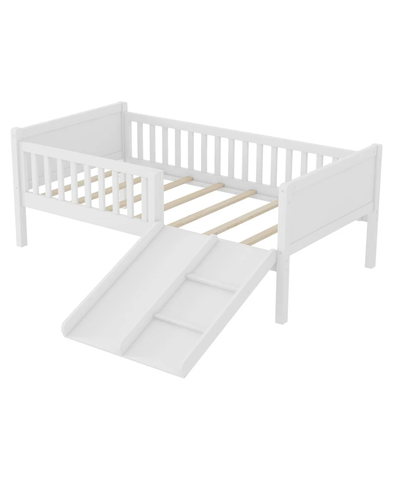 Streamdale Furniture Twin Low Loft Bed with Slide and Movable Bookshelf