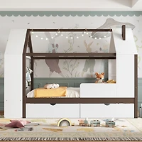 Streamdale Furniture Twin Size House Platform Bed with Drawers and Shelves