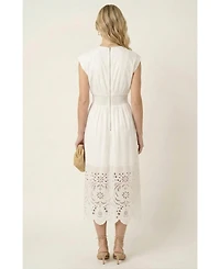 Modenaire Women's Cap-Sleeve Smocked-Waist Eyelet-Hem Dress