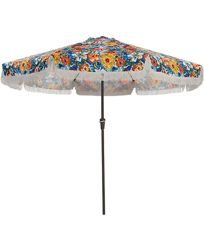 gaomon Patio Outdoor Table Umbrella with Retro Fringe with Crank Handle for Backyard, Pool, Camping, Flower Pattern