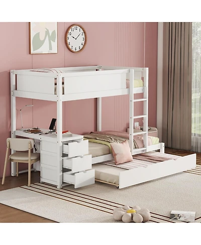 Streamdale Furniture Twin-Over-Twin Bunk Bed with Twin size Trundle, Storage and Desk