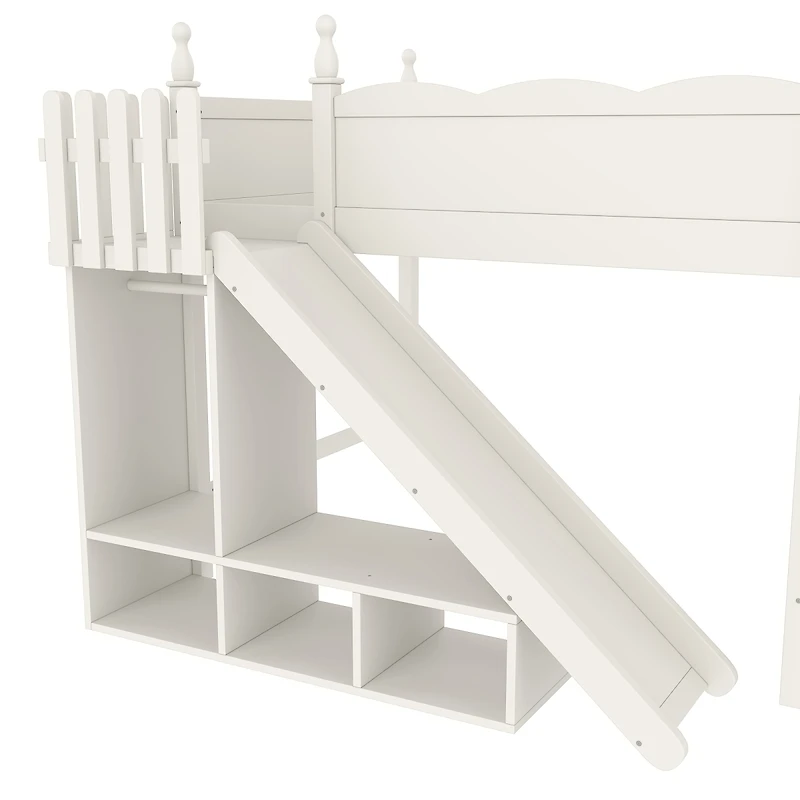 Streamdale Furniture Solid Wood Loft Bed with Storage, Wardrobe, and Slide