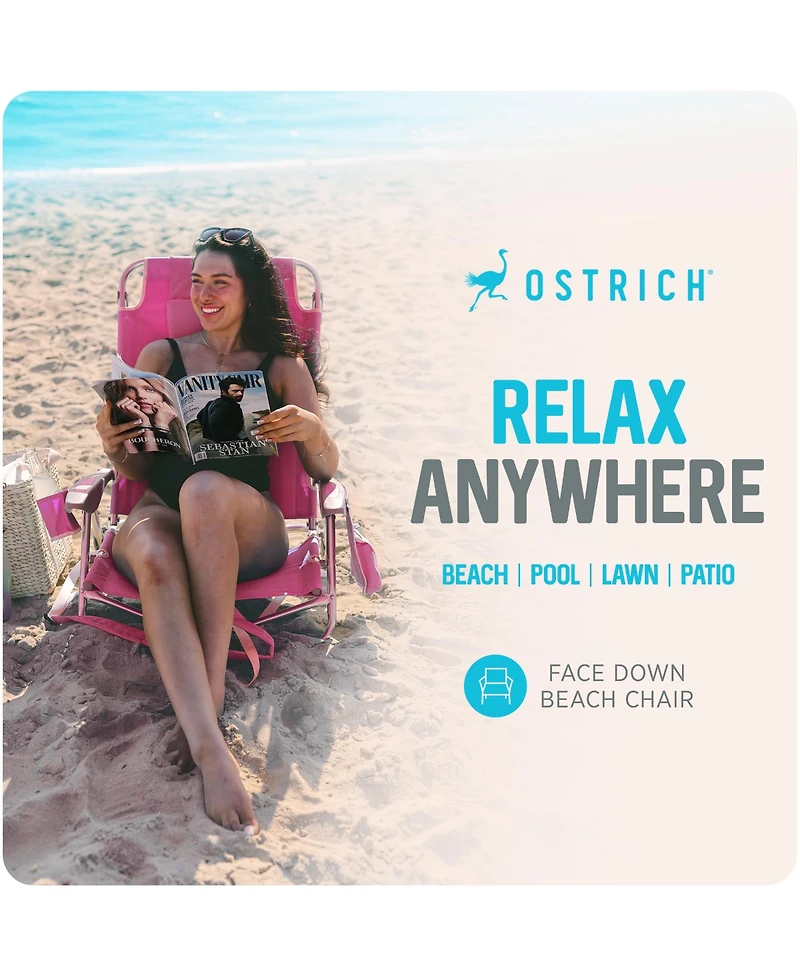 Ostrich Ladies Comfort Backpacker, Outdoor Beach Pool Reclining Chair, Pink