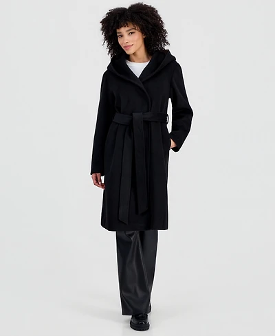 Steve Madden Women's Hooded Tie-Belt Wrap Coat
