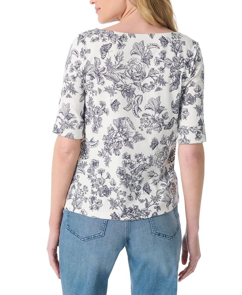 Gloria Vanderbilt Women's Alanis Printed Cuffed-Sleeve T-Shirt