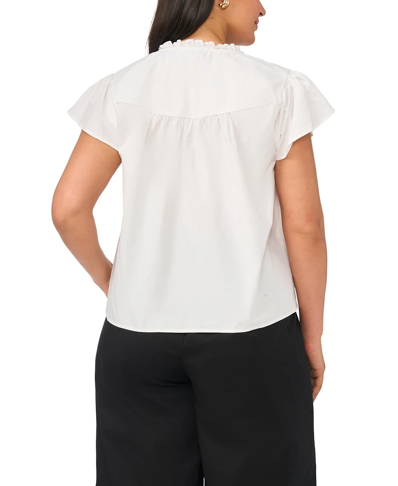 Vince Camuto Plus Flutter-Sleeve Split Neck Front Yoke Blouse