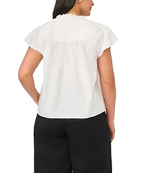 Vince Camuto Plus Flutter-Sleeve Split Neck Front Yoke Blouse
