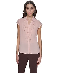 Calvin Klein Petite Collared Ruffle-Front Top