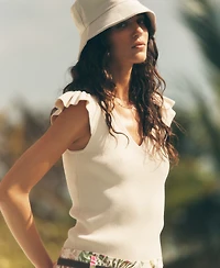 Karl Lagerfeld Paris Women's V-Neck Flutter Cap-Sleeve Sweater