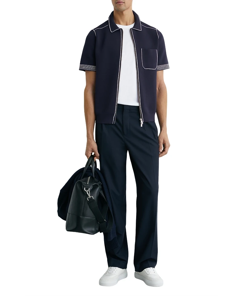 Reiss Men's Blake Stitch-Detail Zip-Through Knit Shirt