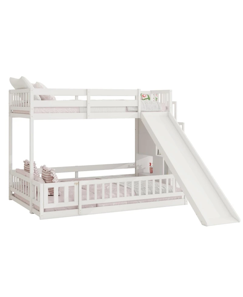 Streamdale Furniture Twin Over Full Bunk Bed with Slide and Storage Staircase