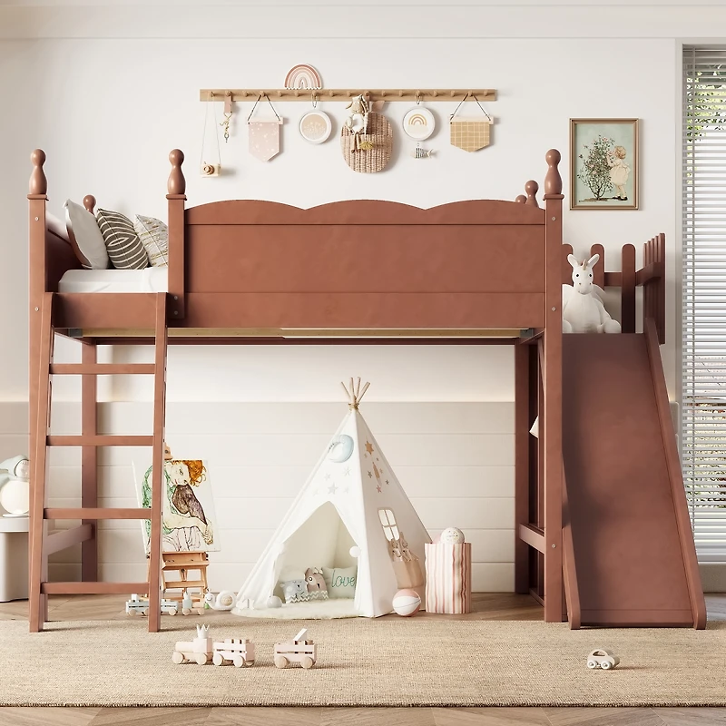 Streamdale Furniture Solid Wood Loft Bed with Storage, Wardrobe, and Slide,