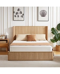 Streamdale Furniture Oak Corrugated Wave Queen Platform Bed Frame, Headboard