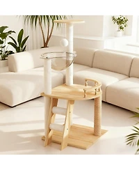 Streamdale Furniture 41.3" Modern Wood Cat Tree With Sisal Scratching Posts And Acrylic Hammock