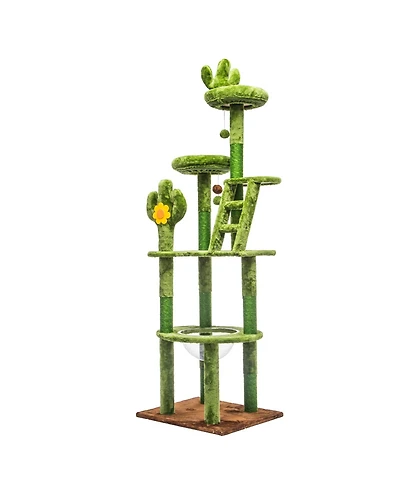 Streamdale Furniture 72in Cactus Cat Tree With Transparent Capsule, Scratching Posts And Perches