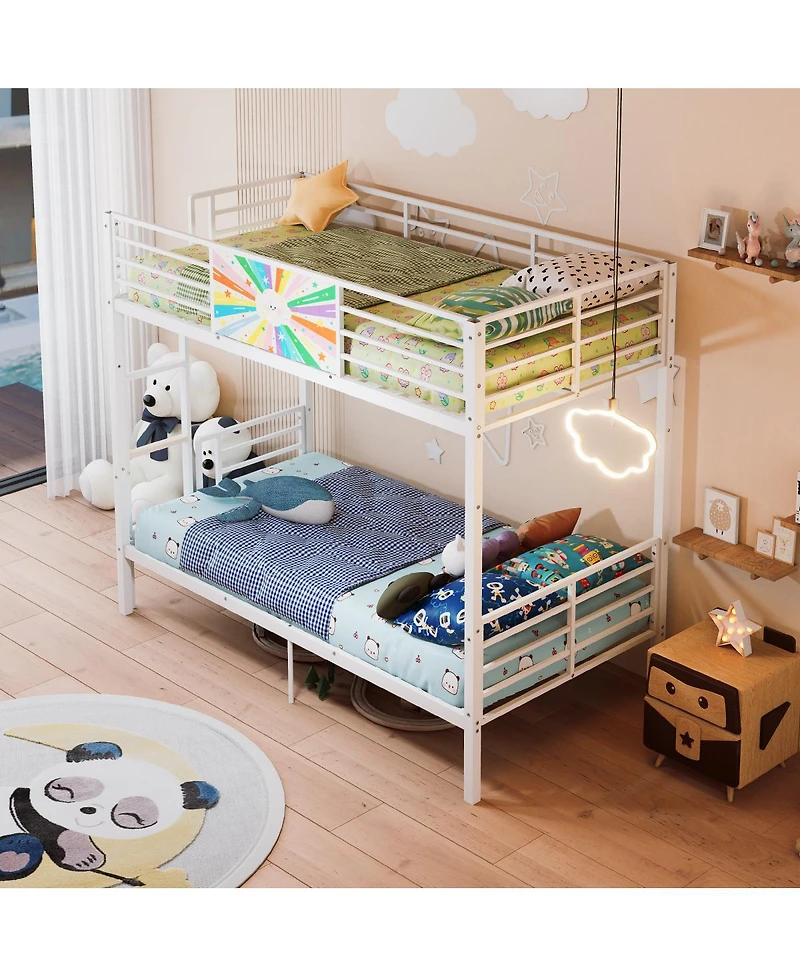 Streamdale Furniture Twin Over Twin Heavy-Duty Metal Bunk Bed with Guardrails and Ladder