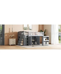 Streamdale Furniture Twin Loft Bed with Storage, Desk, and Ladder