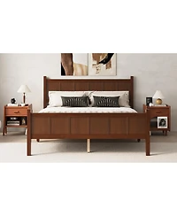 Streamdale Furniture Minimalist Queen Flat Panel Platform Bed with Wood Grain Finish