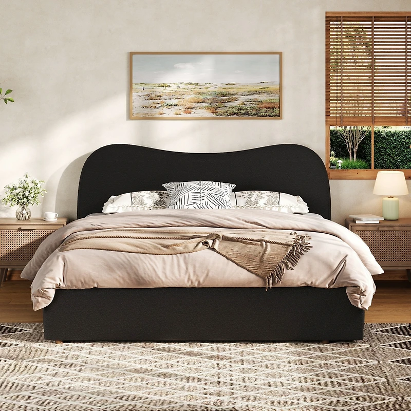Streamdale Furniture Queen Size Upholstered Platform Bed with Wooden Slats