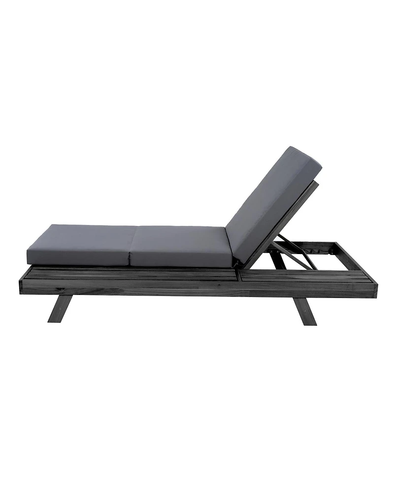 Streamdale Furniture Acacia Solid Wood Lounge Chaise Set with Dark Cushions