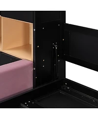 Streamdale Furniture Queen Size Murphy Bed With Sofa, Storage And Lights