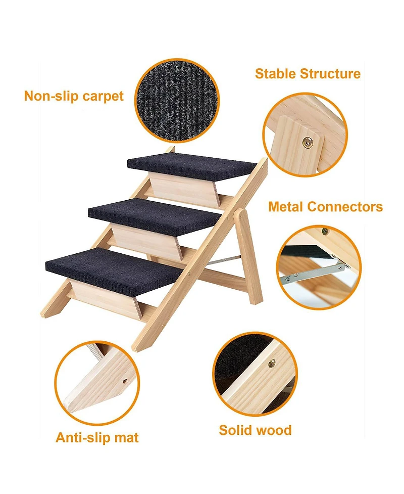 Streamdale Furniture 2-In-1 Foldable Wooden Pet Stairs And Ramp for Dogs And Cats, 3 Steps