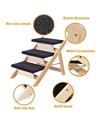 Streamdale Furniture 2-In-1 Foldable Wooden Pet Stairs And Ramp for Dogs And Cats, 3 Steps