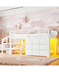 Streamdale Furniture Twin Low Loft Bed with Storage Stairs, Fabric Drawers, and Shelves