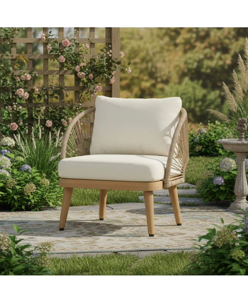 Streamdale Furniture Acacia Wood Outdoor Club Chair with Rope Accents and Weather-Resistant Cushion