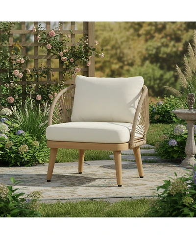 Streamdale Furniture Acacia Wood Outdoor Club Chair with Rope Accents and Weather-Resistant Cushion