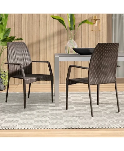 Streamdale Furniture Fully Assembled Brown Pe Wicker Outdoor Patio Chairs with Iron Frame