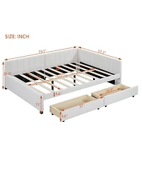 Streamdale Furniture Full Size Upholstered Daybed With 2 Storage Drawers, Linen