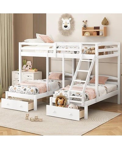 Streamdale Furniture Full over Twin and Twin Bunk Bed,Triple Bunk Bed with Drawers