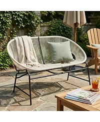 Streamdale Furniture Modern 2-Seater White Pe Rattan Loveseat with Black Iron Frame