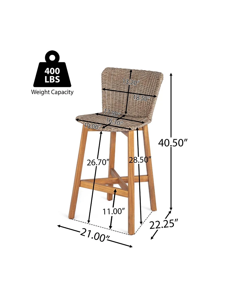 Streamdale Furniture Lymington Teak-Finish Outdoor Bar Stools, Set of 2