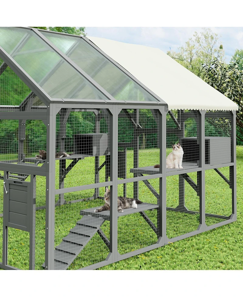 Streamdale Furniture Large Wooden Outdoor Catio With 7 Platforms And 2 Resting Boxes