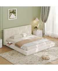 Streamdale Furniture King Bed with Adjustable Side Tables and Cloud Upholstered Cushion