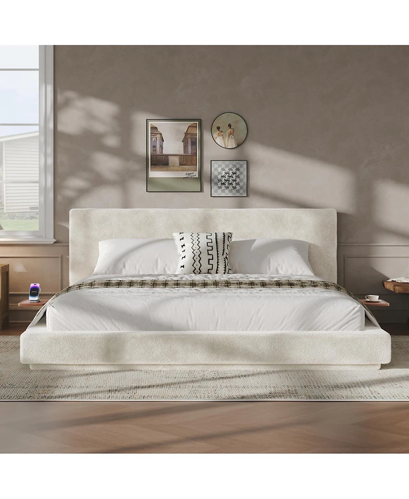 Streamdale Furniture King Bed with Adjustable Side Tables and Cloud Upholstered Cushion