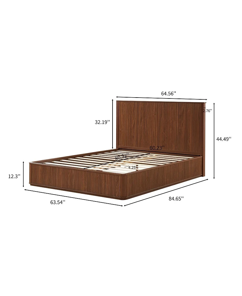Streamdale Furniture Walnut Wave Pattern Platform Bed Frame With 44-Inch Headboard