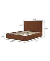 Streamdale Furniture Walnut Wave Pattern Platform Bed Frame With 44-Inch Headboard
