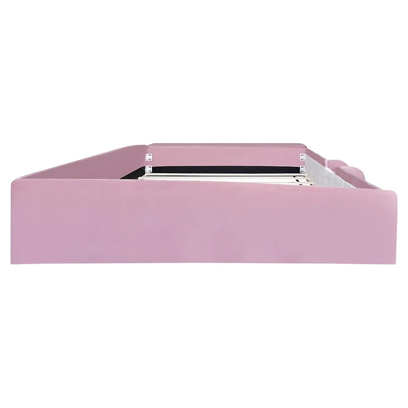 Streamdale Furniture Queen Velvet Daybed with Stairs, Gas Lift Storage and Padded Guardrails